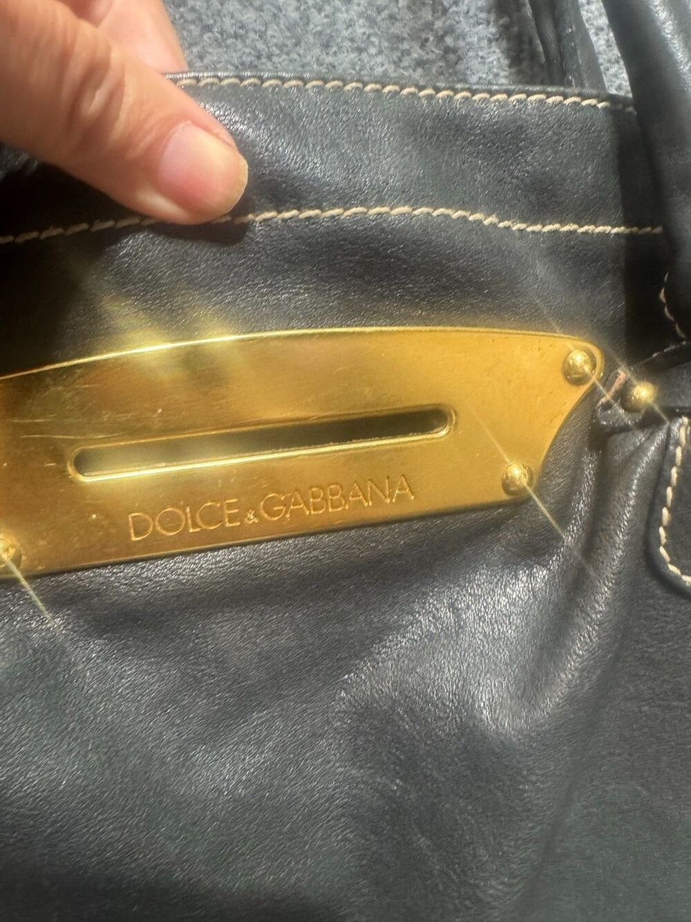 Dolce & Gabbana Large Black Leather Tote Bag Gold Hardware Italy y2k - Picture 7 of 11